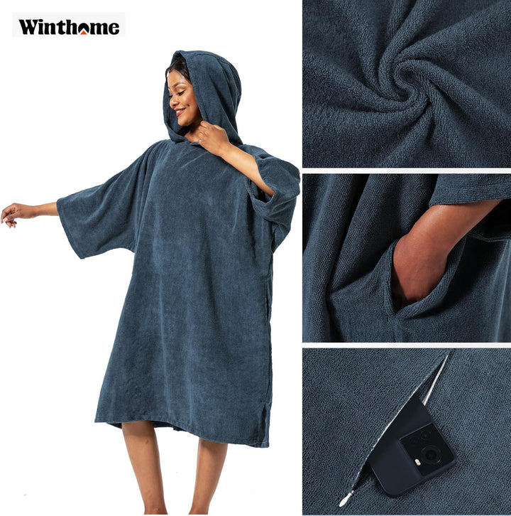 Winthome Badeponcho Hochabsorbierender Warm, Poncho Strand Umziehhilfe, Handtuch Poncho mit Tasche u