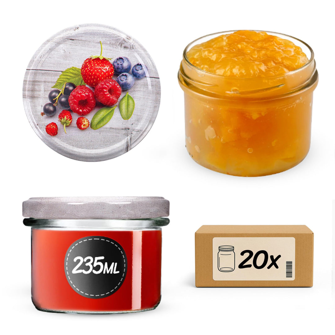 KADAX 20er Set Marmeladengläser 235ml TO82 Himbeeren, Einmachgläser Vorratsgläser Mason Jar mit Schr