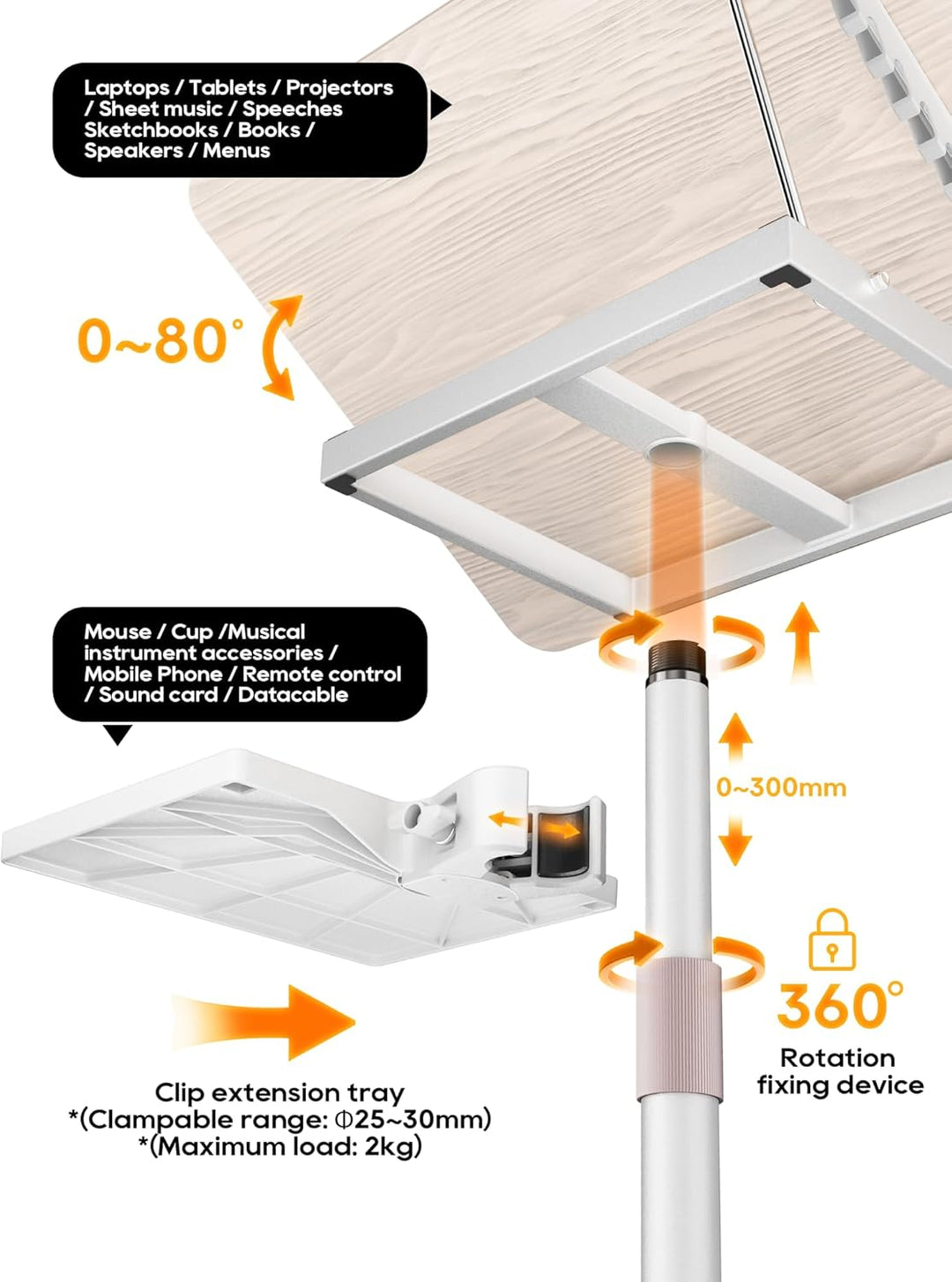 2-in-1 Verstellbarer Buchständer - Dual-Use Boden- und Tisch-Buchhalter, Höhenverstellbar 60 cm bis