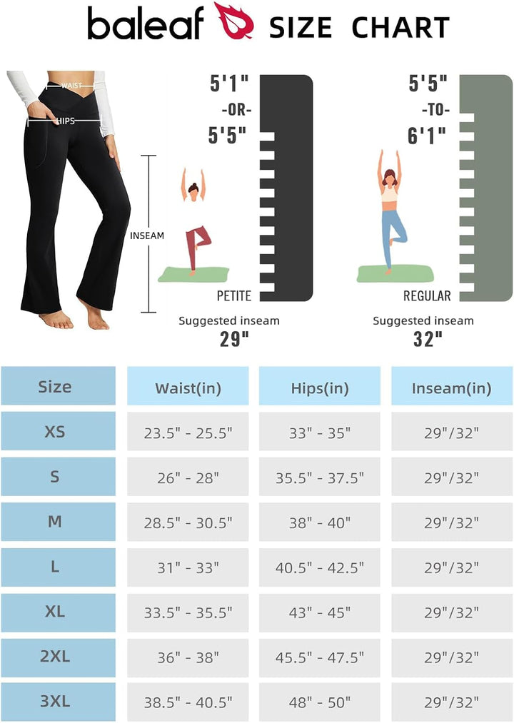BALEAF Damen Yoga Hose mit Taschen High Waisted Flare Leggings Casual Workout Weite Beinhose M Aa-sc
