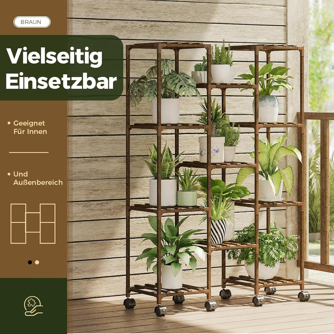 Bamworld Pflanzenständer mit Rädern Indoor Outdoor Regale Halter für Wohnzimmer Rack Mehrere Pflanze