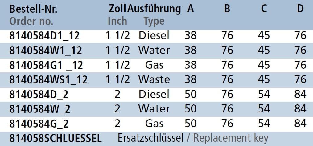 Yacht Steel Einfüllstutzen für Benzin, Pop Up mit Schloss, Edelstahl V4A, 38mm, 76mm, 45mm, 76mm