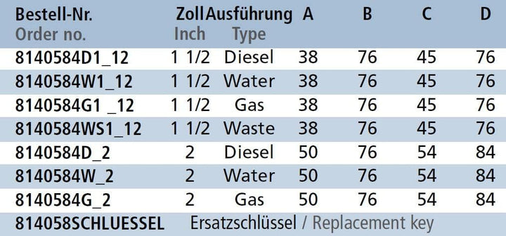 Yacht Steel Einfüllstutzen für Benzin, Pop Up mit Schloss, Edelstahl V4A, 38mm, 76mm, 45mm, 76mm