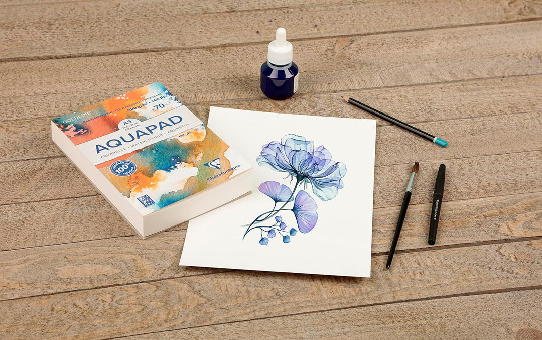 Clairefontaine 975721C - Packung mit 3 Aquarellblöcken Goldline Aquapad A4 geleimt, 50 Blatt weiss 3
