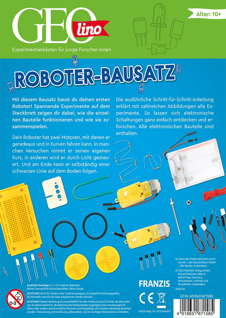 Franzis 67158 - GEOlino Roboter Bausatz, inkl. Handbuch mit ausführlicher Anleitung, ohne Löten, für