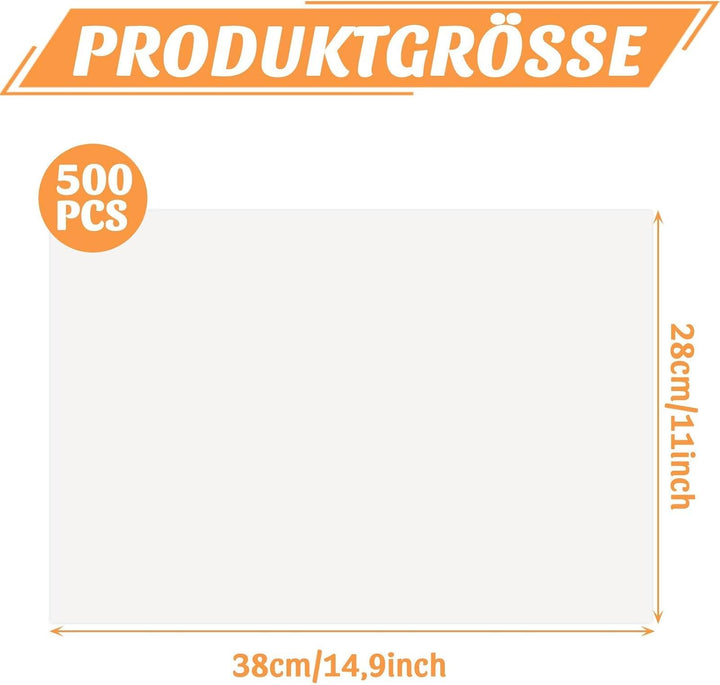 500 Blatt Butterbrotpapier, 28x38CM Butterpapier Zuschnitte, Käsepapier, Brotpapier Weiss, Wachspapi