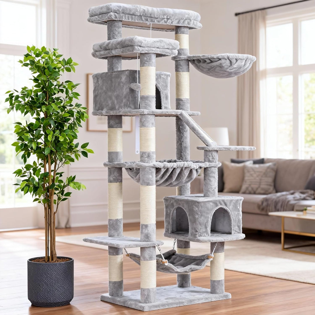 Heybly Kratzbaum, 180 cm Hoher Katzenturm für Wohnungskatzen mit 2 Plattformen, 2 Grossen Schlafhäus