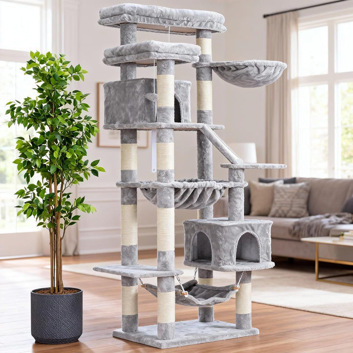 Heybly Kratzbaum, 180 cm Hoher Katzenturm für Wohnungskatzen mit 2 Plattformen, 2 Grossen Schlafhäus