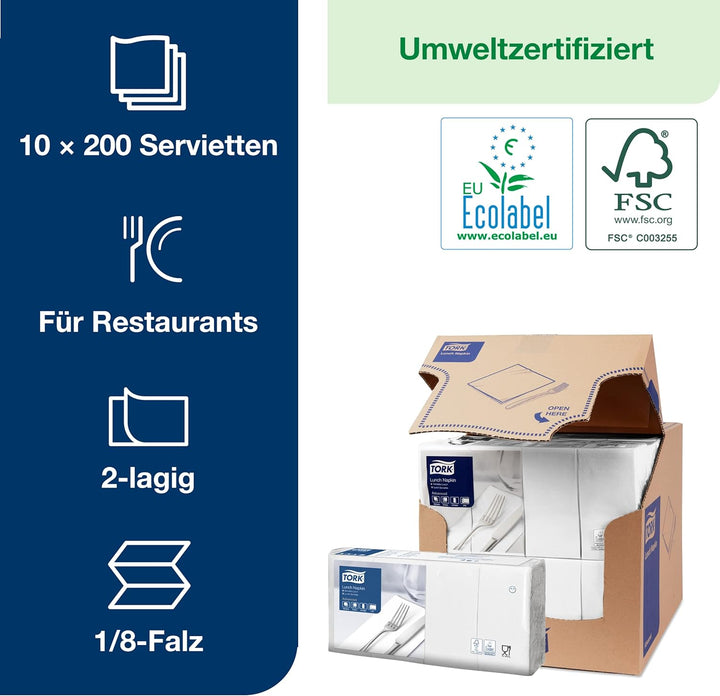 Tork 477844 Lunchservietten Hellblau / 2-lagige Servietten für kleine Gerichte oder Snacks / Advance