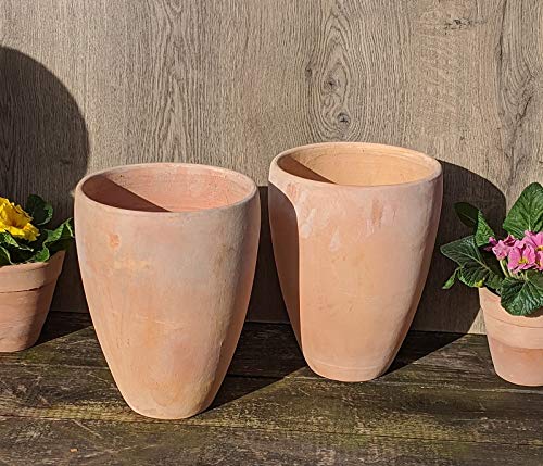 2er Set Blumentopf echt Terrakotta ca. 26 cm hoch, Übertopf für Garten und Wohnung Terracotta Medite