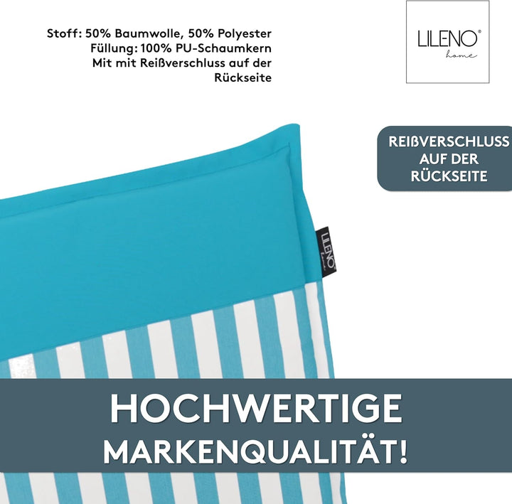 LILENO HOME Gartenstuhl Auflagen als [2er Set - Hochlehner] in Streifen Aqua - Uni Aqua - Bequeme Li