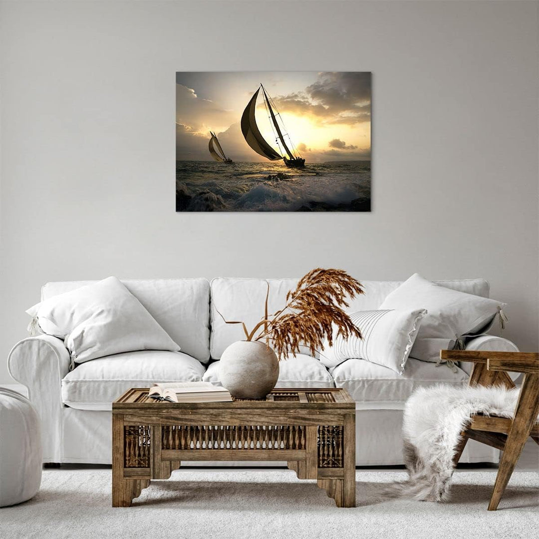 Bilder auf Leinwand Schiff Sonnenuntergang Sonne Landschaft Leinwandbild 70x50cm Wandbilder Dekorati