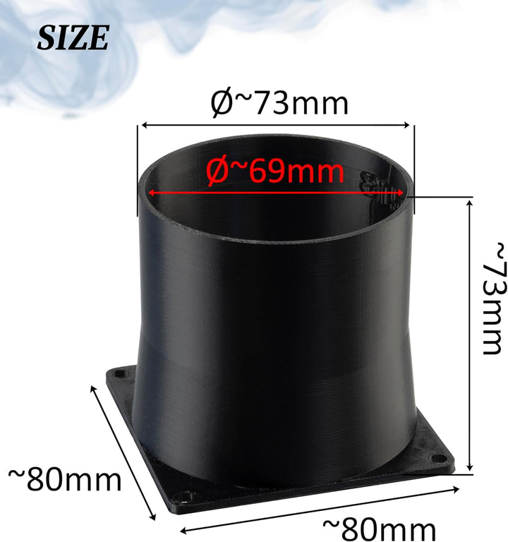 AERZETIX Quadratisch-Rund-Adapter für Luftstrom für Lüftungskanal 80x80 mm Ø73 mm aus ABS-Kunststoff