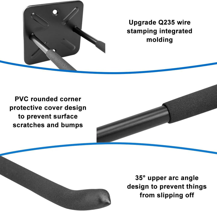 Joyseedi 2 Stück Garagenhaken Schwerlast, Schwarz Wandhaken Schwerlast Lang Universal Garage Storage