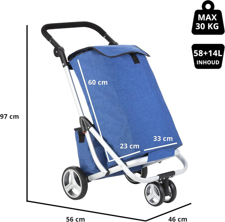 Cruiser Einkaufswagen Trolley 59 Liter mit 14 ltr Kuhltasche - 3 räder Einkaufsladen (blau), Blau