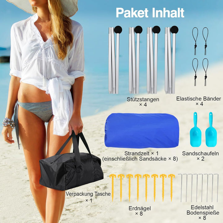 Rhino Valley Strandmuschel, Strandzelt Sonnenschutz UV 50+, Windschutz Strandzelt, Tragbar Sonnenseg