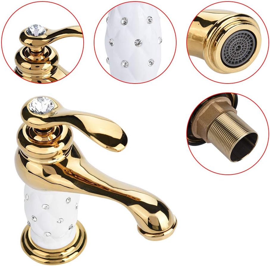 Tbest Waschtischarmatur Weiss Gold,Wasserhahn Gold,Grohe Wasserhahn Waschbecken Goldfarben Massivem