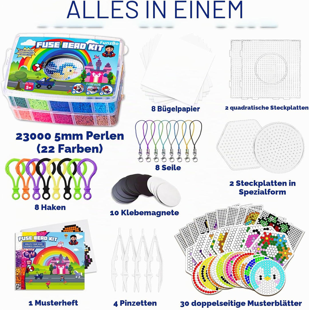 FunzBo Sicherungsperlen-Set – Perler-Perlen-Set mit 23000 5 mm Perlen für die Schmuckherstellung, 10