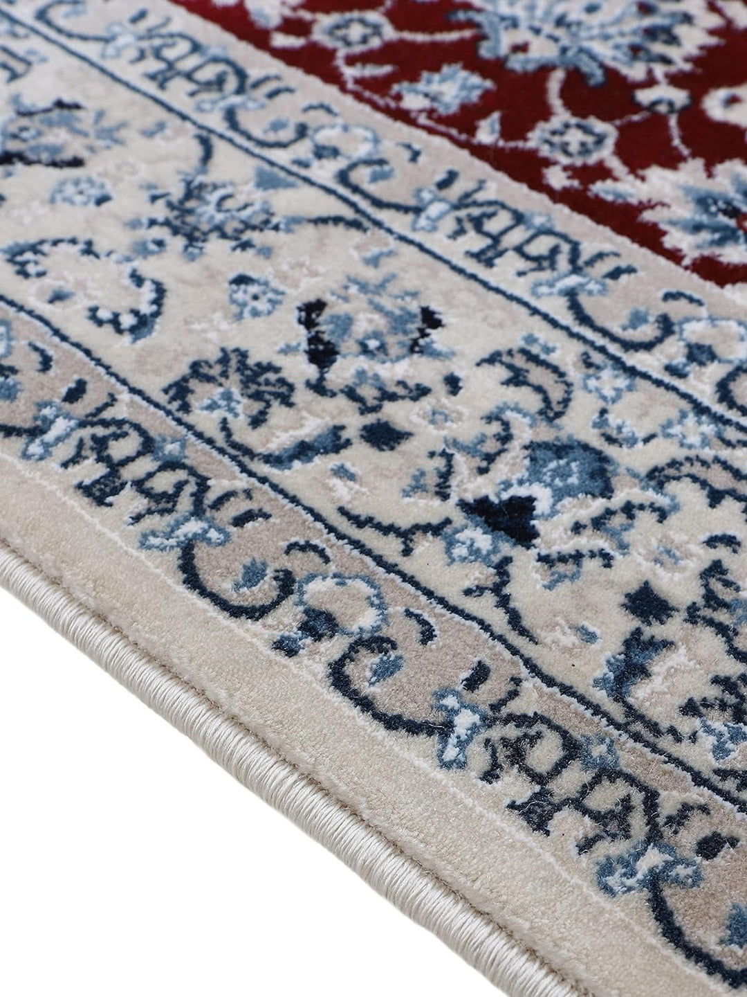 carpetfine Orientteppich Nain Diane Rot 80x150 cm | Tradtioneller Teppich für Schlaf- und Wohnzimmer