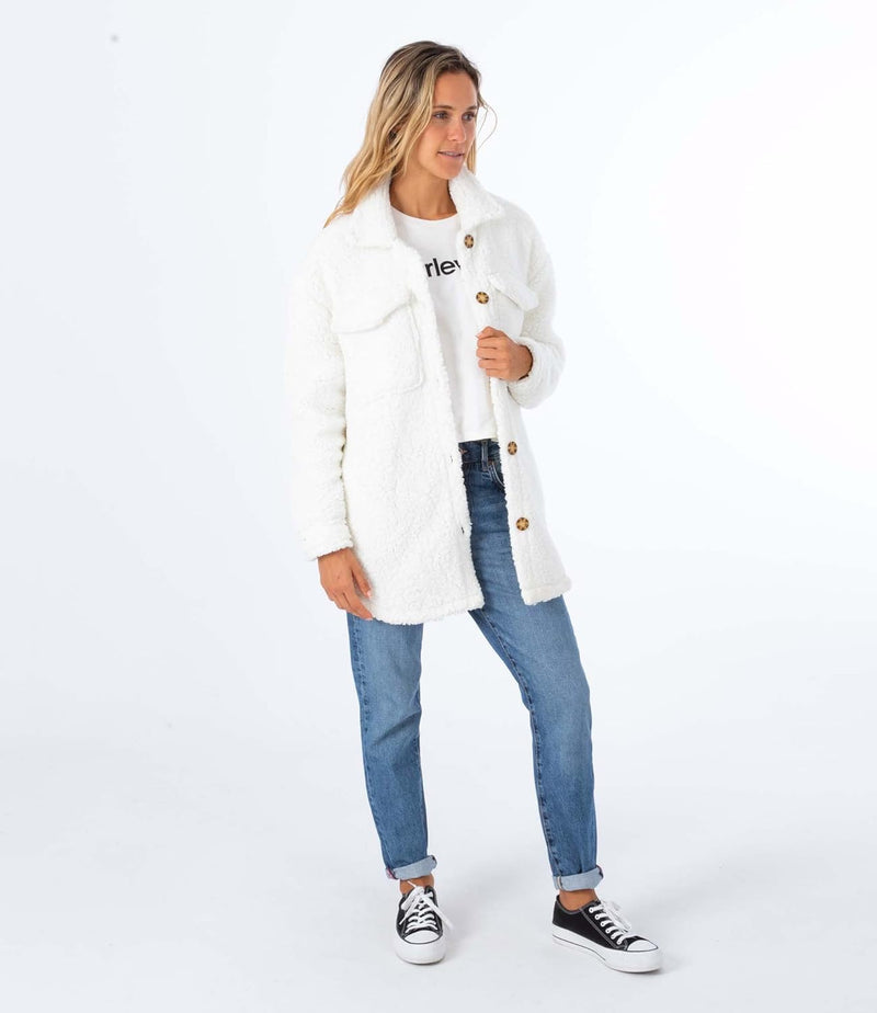 Hurley Damen Sherpa Shacket Jacke, Marshmallow