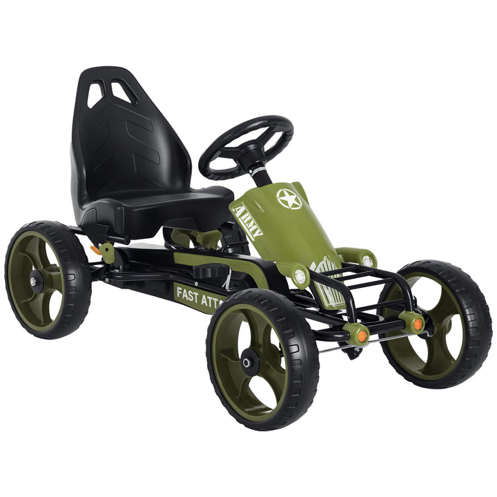 HOMCOM Go Kart Tretauto Tretfahrzeug mit Handbremse Kinderfahrzeug Kettcar Tretfahrzeug mit Verstell