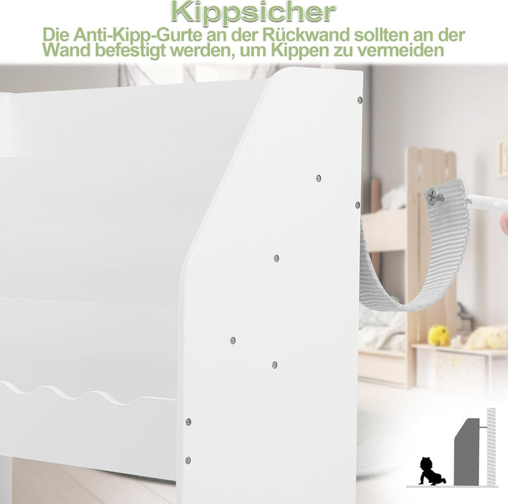WOLTU Bücherregal Kinder, Kinderregal, weisses Regal Kinderzimmer, mit 5 Fächern, Spielzeugregal, Mo