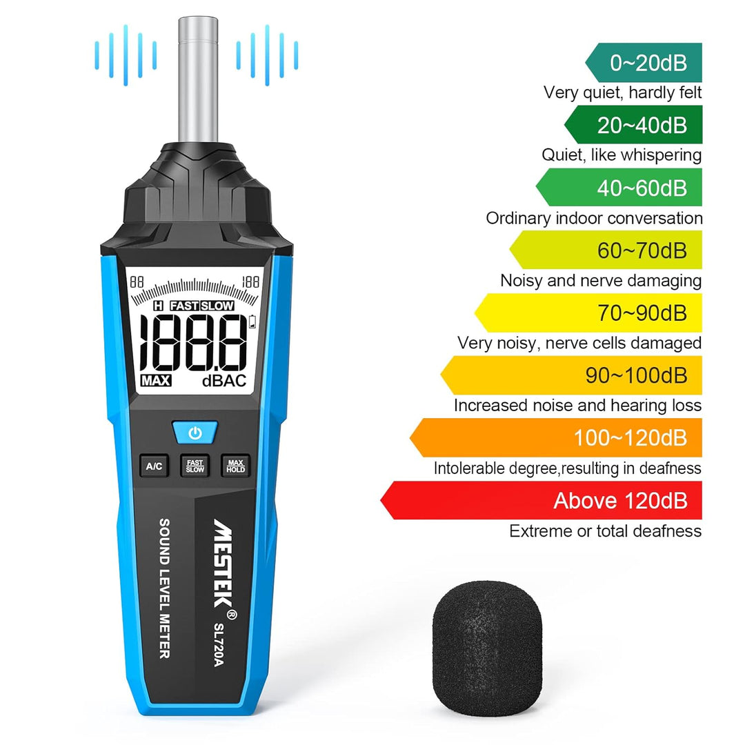 Dezibel Messgerät, MESTEK Schallpegelmessgerät, Tragbare db messergerät,30 dB bis 130 dB,A/C-gewicht