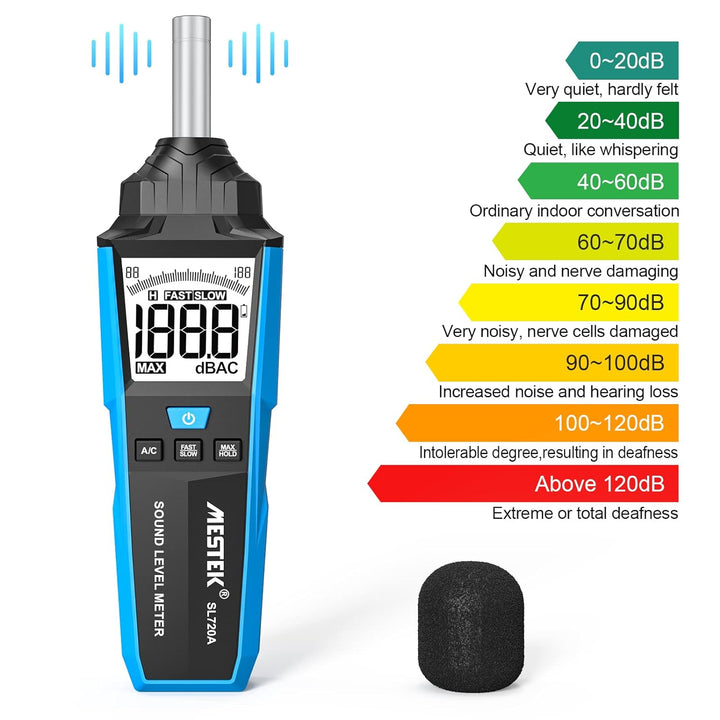 Dezibel Messgerät, MESTEK Schallpegelmessgerät, Tragbare db messergerät,30 dB bis 130 dB,A/C-gewicht