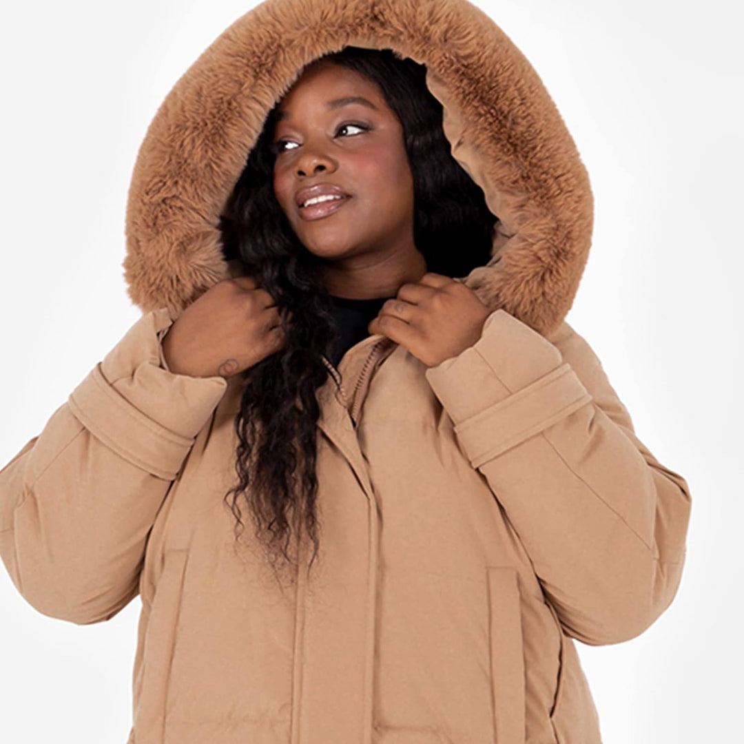 Lovedrobe Damen Ladies Plus Size Winter Jacket for Women Curve with Detachable Faux Fur Pockets Hood