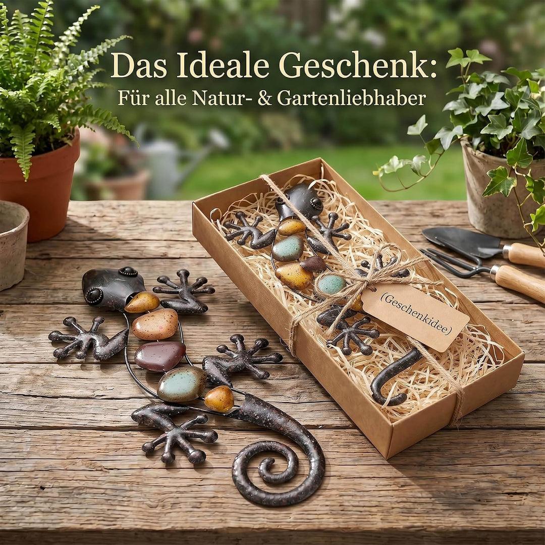 Metall Gecko Gartendeko, Wanddekoration Eidechse Skulptur Hängend 20×40cm Braun, Braun - Gebogener S