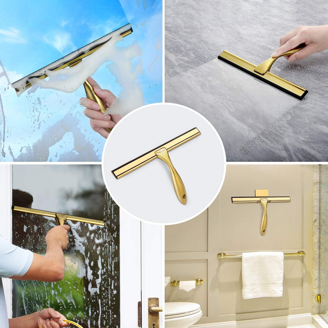 HIWARE Allzweck-Duschabzieher für Duschtüren, Badezimmer, Fenster und Autoglas - Edelstahl Messing 1
