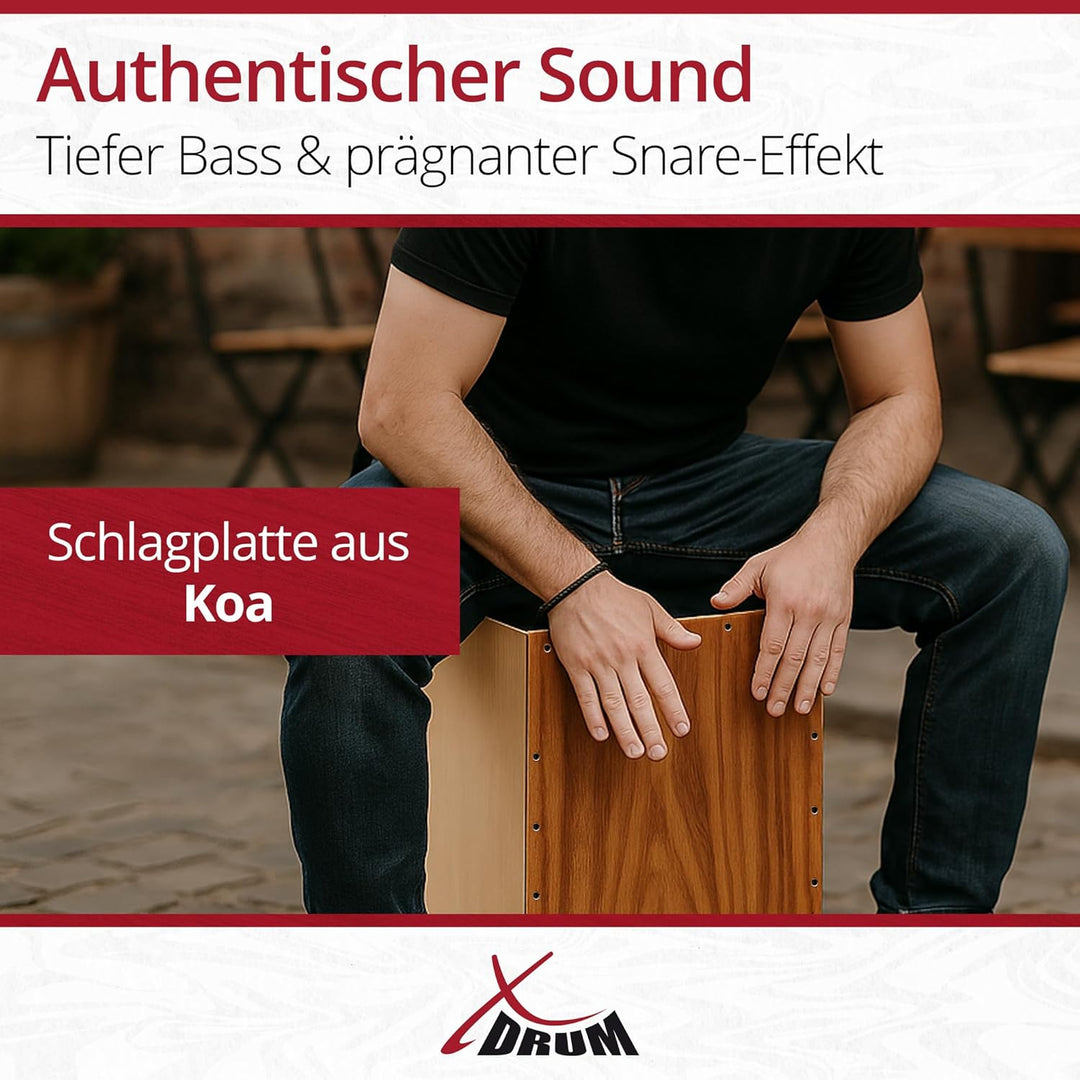 XDrum PERC CP-483 Cajon Peruana Koa Set (Set inkl. Cajon mit Birken-Korpus & Snareeffekt, passende R