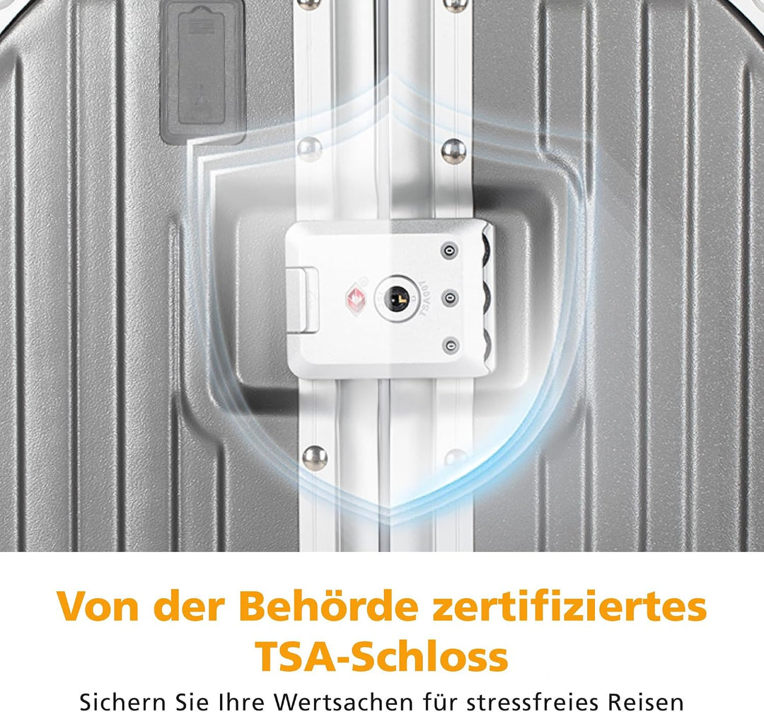 ALPHA CAMP Koffer XL Reisekoffer mit Rollen TSA Schloss, Hartschalenkoffer Gross Suitcase Aluminium