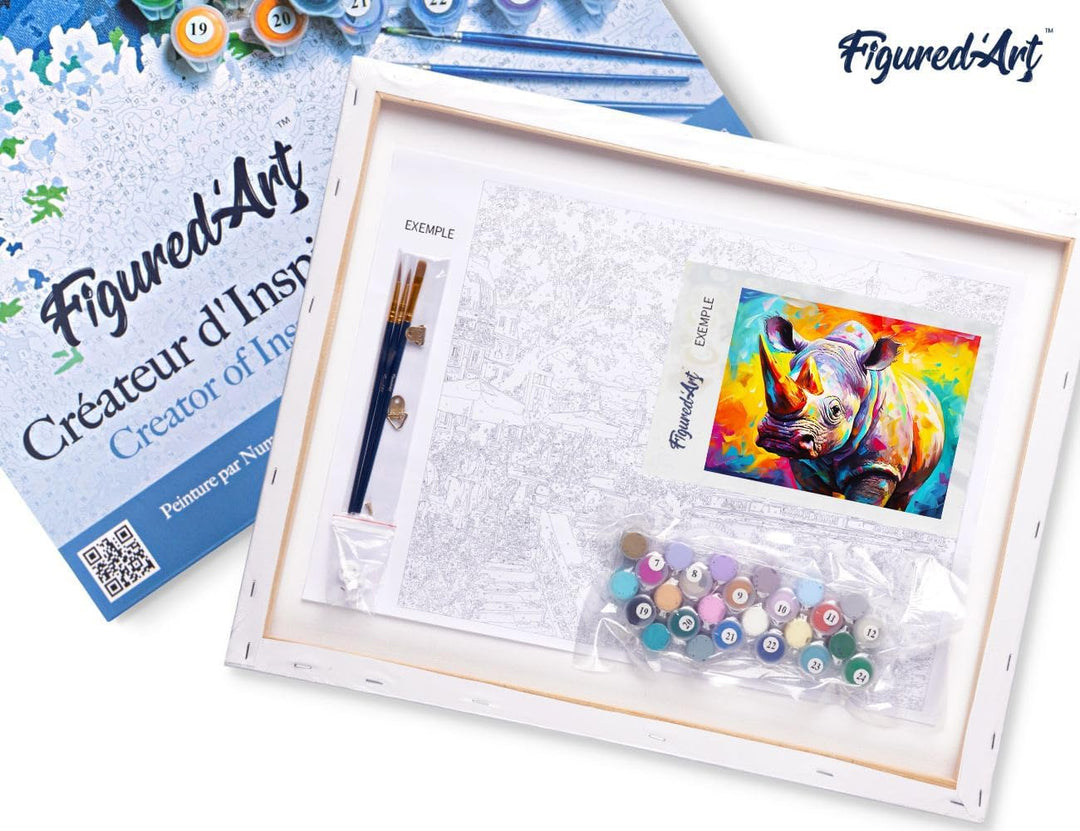 Figured'Art Malen Nach Zahlen Erwachsene Mit Rahmen Nashorn Farbenfroh Abstrakt - Paint by Numbers B
