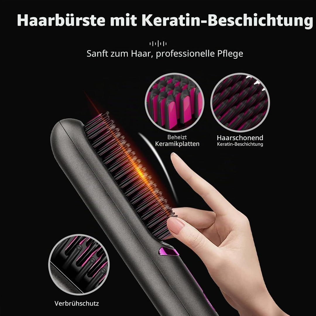 Glätteisenbürste, Kabelglätter für Damen und Herren, wiederaufladbar über USB, 5400 mAh, Ionen-Techn
