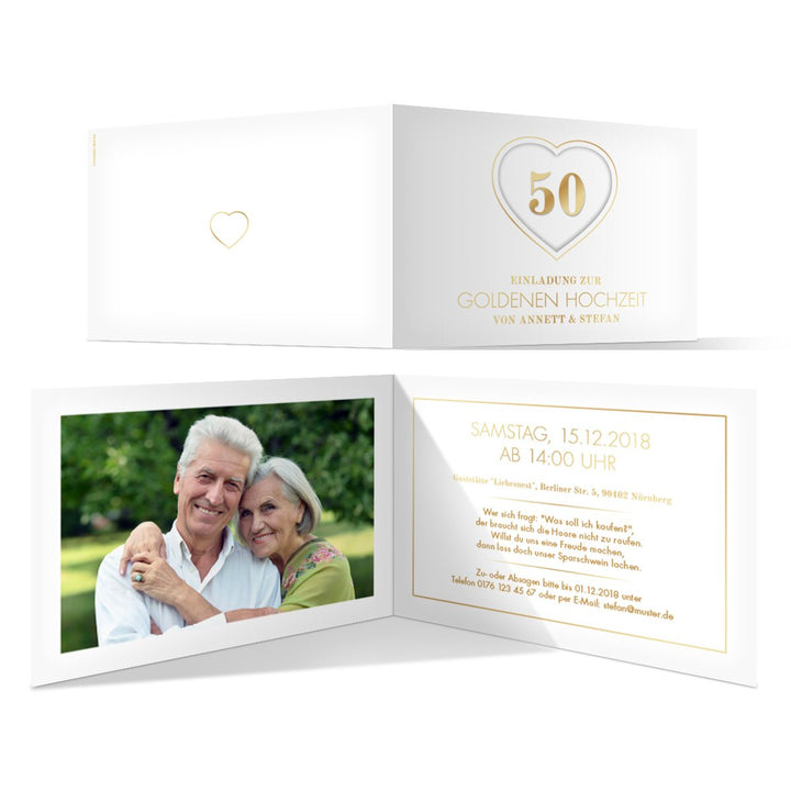 10 x Goldene Hochzeit Einladungskarten Hochzeitseinladungen Einladungen 50 Jahre - Jubiläums-Herz 10