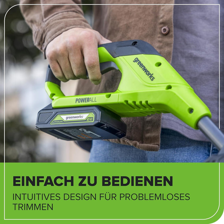 Greenworks 24V Akku Rasentrimmer für kleine bis mittlere Gärten, 25 cm Schnittbreite, inkl. 20 Kunst