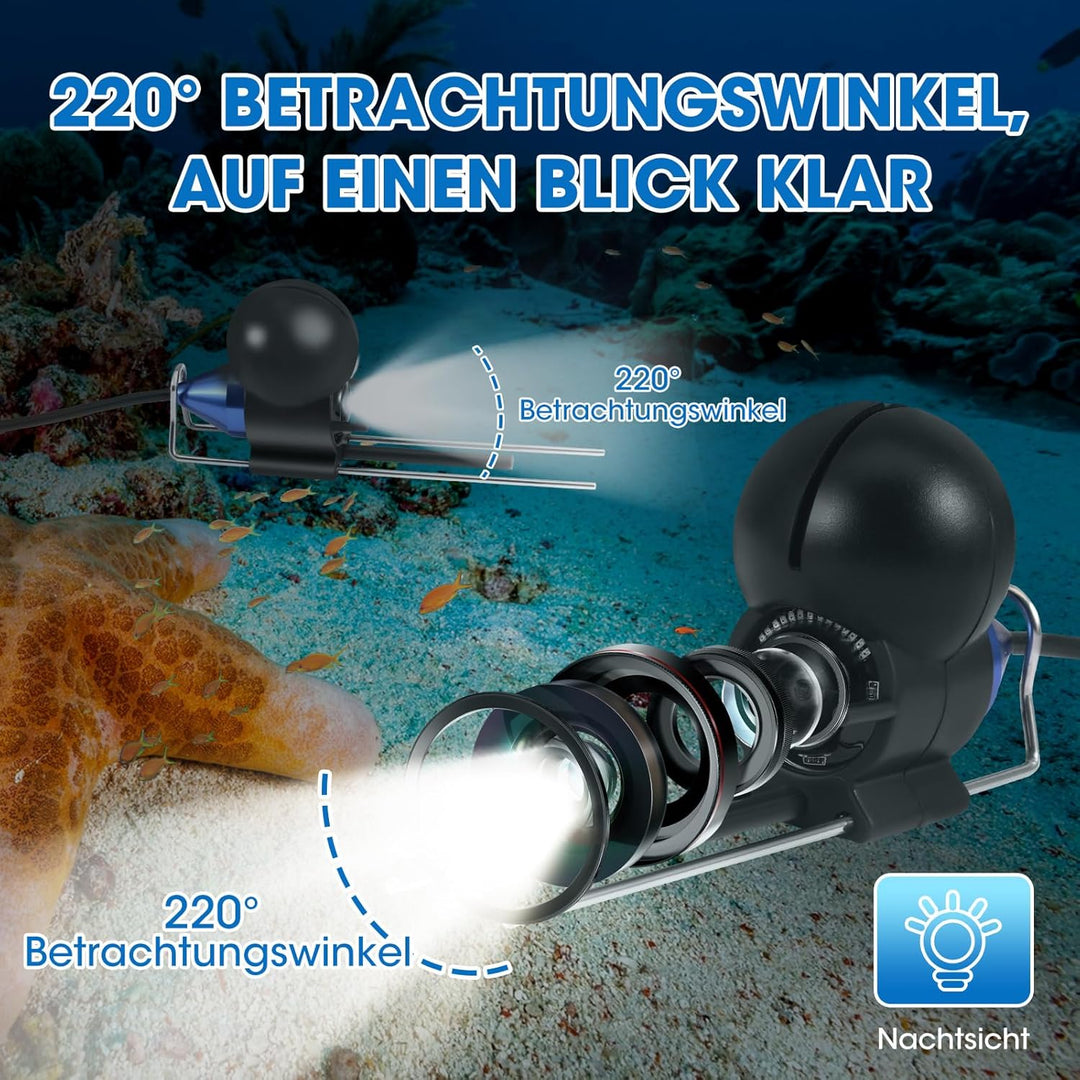 Fishfinder, Unterwasserkamera Angeln, Weitwinkel-Infrarot-Nachtsicht,Unterwasserkamera Fischfinder m