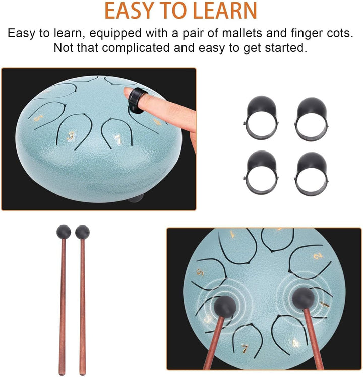 Steel Tongue Drum Kit, 6 Zoll 8 Note Tongue Drum für Kinder mit Schlägeln und Stofftasche für Yoga-M