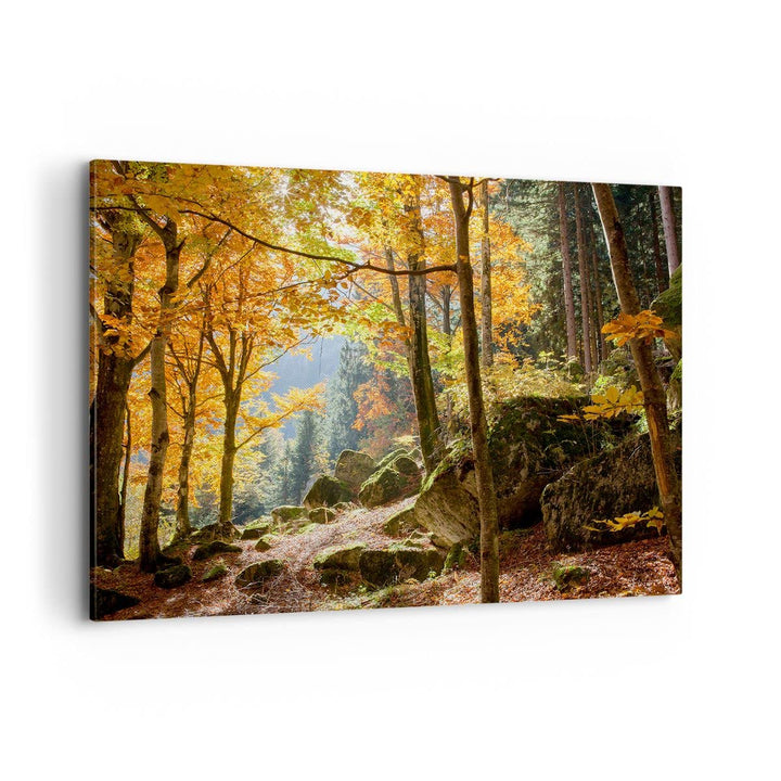 ARTTOR Bilder auf Leinwand 100x70cm Leinwandbild Herbst berg wald natur Gross Wanddeko Bild Schlafzi