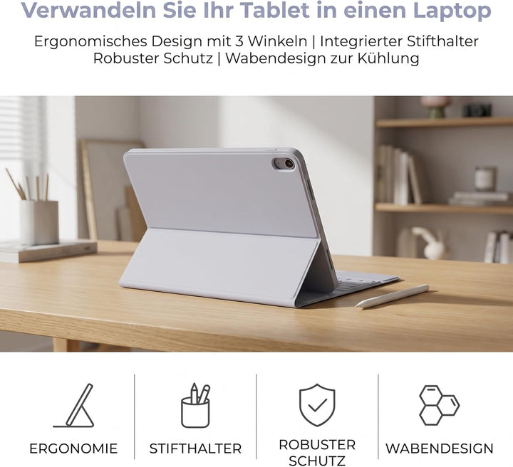 WALWALO Hülle mit Tastatur für iPad A16 11 Generation 2025/10 Generation 2022, (11/10.9 Zoll) - Magn