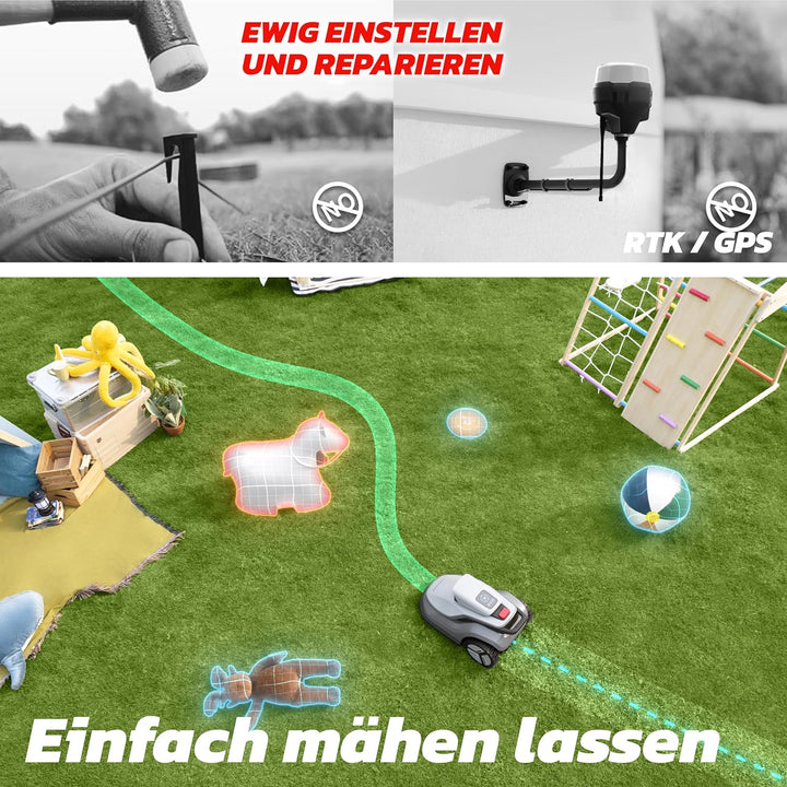 Terramow V1000 Mähroboter ohne Begrenzungskabel, ohne RTK, mit KI-Bilderkennung und Hinderniserkennu