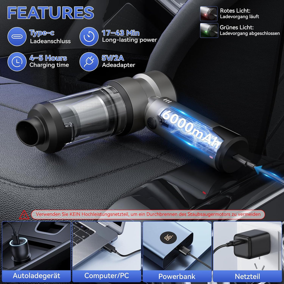Handstaubsauger Akku,18000 PA Handstaubsauger Auto,Handstaubsaugers KabellosverfüGt üBer Einen BüRst
