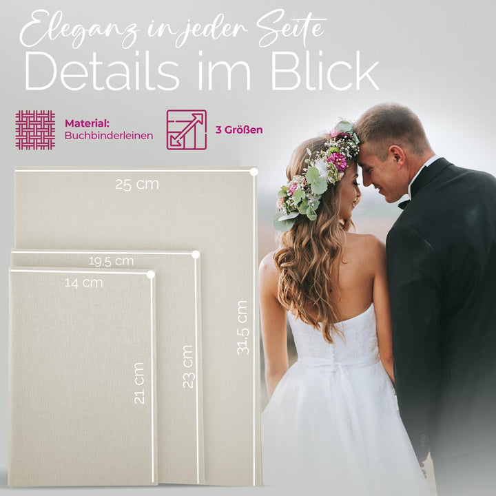 Hochzeitideal Stammbuch 'Serie 311' A5 Creme | Handgefertigt aus Buchbinderleinen 23x19,5 cm | 4-Rin