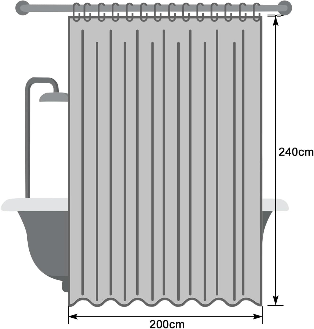 EurCross Duschvorhang Überlänge 200x240 Grau Textile Polyester Badvorhang, Wasserdicht und Trocknet
