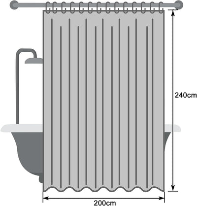 EurCross Duschvorhang Überlänge 200x240 Grau Textile Polyester Badvorhang, Wasserdicht und Trocknet