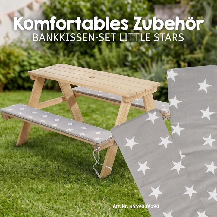 roba Kinder Outdoor+ Sitzgruppe "Picknick for 4" - Sitzgarnitur aus Massivholz - Natur