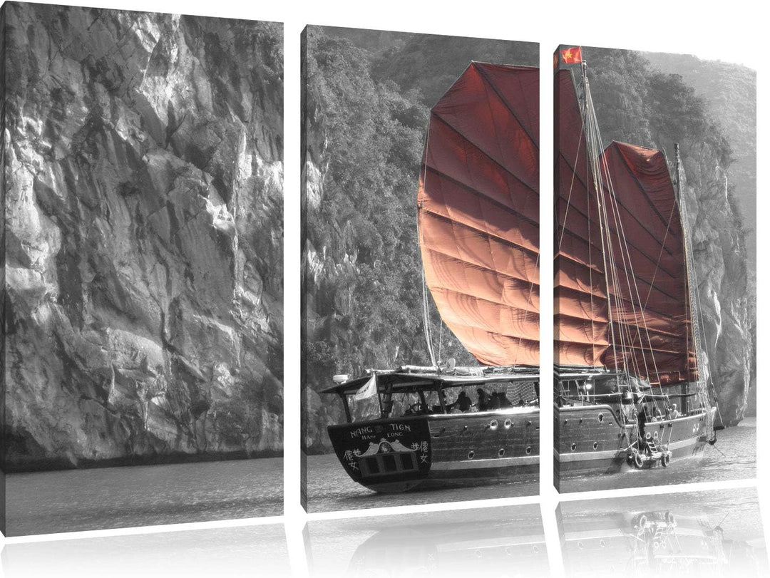 Pixxprint Segelschiff an Klippe 3Teiler 120x80 cm Leinwandbild Wandbild Kunstdruck