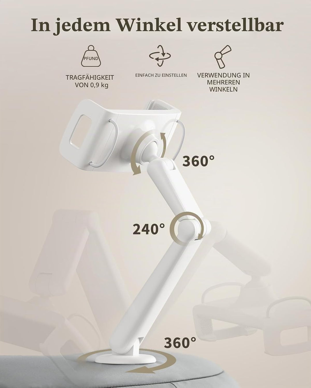 SAIJI Tablet Kissen Halter, 360° Verstellbarer ipad Halterung Bett mit flexiblem doppelachsigem Arm,