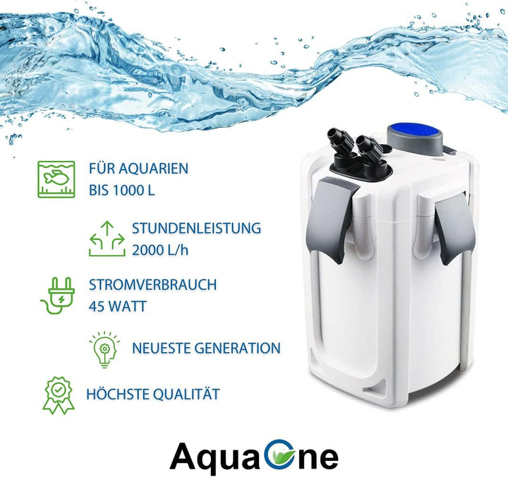 AquaOne Aquarium Aussenfilter HW-704A 2000 L/h I Hochwertiger Filter für Aquarien bis 1000 Liter I P